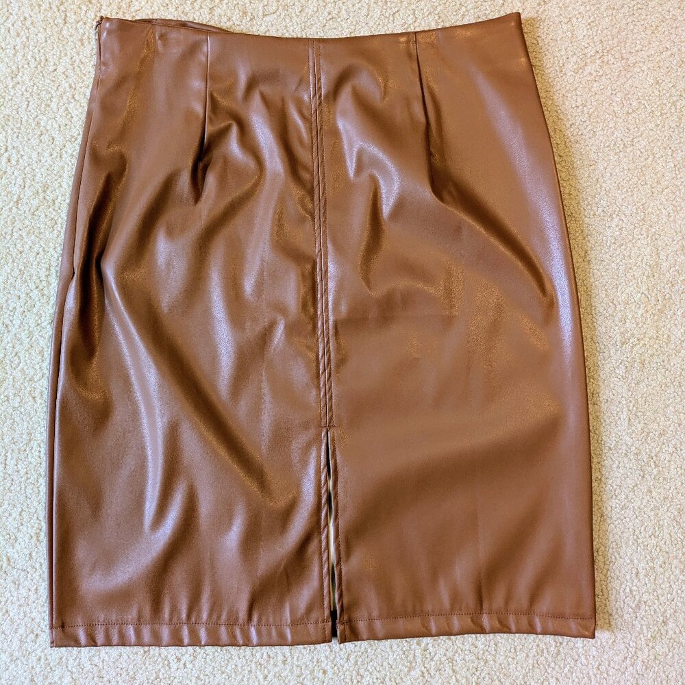 Brown Faux Leather Midi Skirt